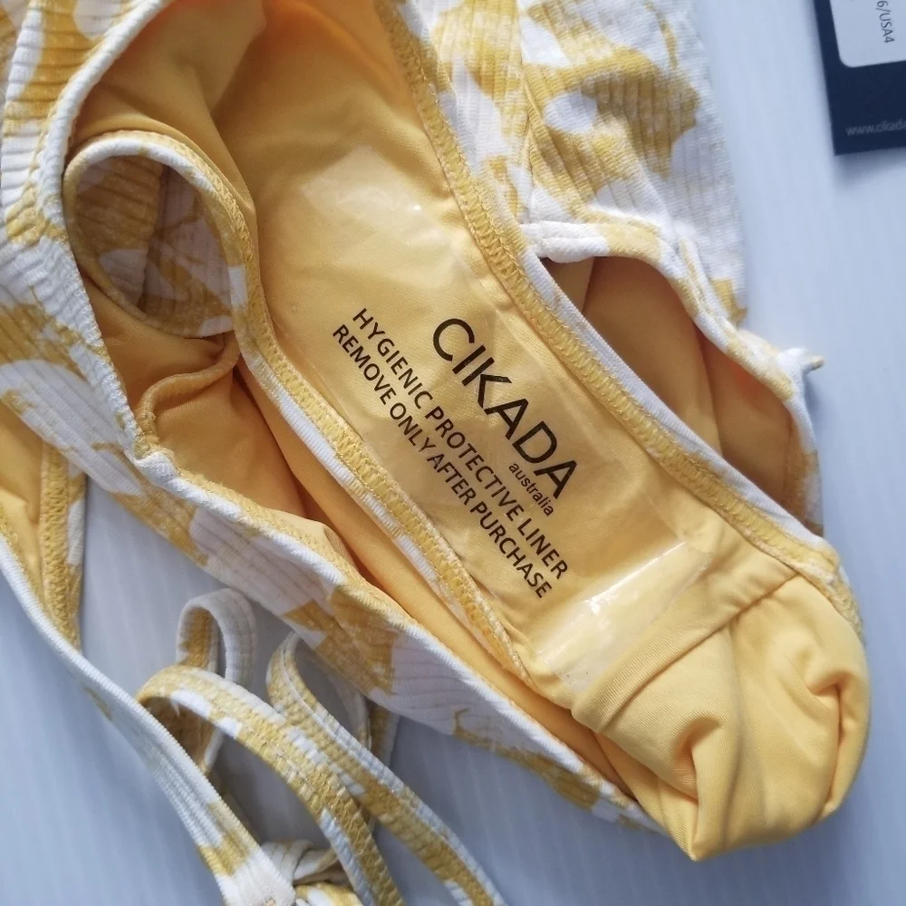 CIKADA Australia Floral Ribbed Yellow One Piece Swimsuit Size 4